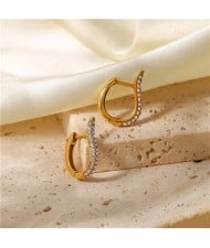 French Style Full Rhinestone Oval Design Fashion Jewelry Women Stainless Steel Wholesale Earrings