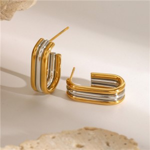 Two-tone G Shape Design Fashion Jewelry Women Stainless Steel Wholesale Earrings