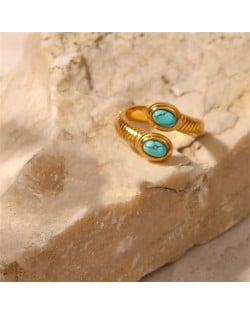 Turquoise Snake Open-end Design Fashion Wholesale Jewelry Women Stainless Steel Ring -Green