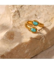 Turquoise Snake Open-end Design Fashion Wholesale Jewelry Women Stainless Steel Ring -Green