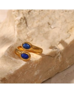 Turquoise Snake Open-end Design Fashion Wholesale Jewelry Women Stainless Steel Ring -Blue