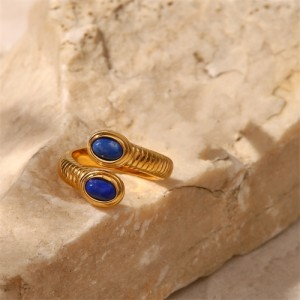 Turquoise Snake Open-end Design Fashion Wholesale Jewelry Women Stainless Steel Ring -Blue