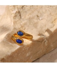 Turquoise Snake Open-end Design Fashion Wholesale Jewelry Women Stainless Steel Ring -Blue
