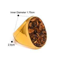 Exaggerated Style Nutrual Crystal Gravel Fashion Wholesale Jewelry Women Stainless Steel Ring - Brown