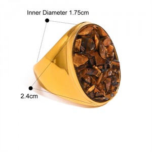Exaggerated Style Nutrual Crystal Gravel Fashion Wholesale Jewelry Women Stainless Steel Ring - Brown