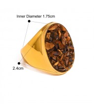 Exaggerated Style Nutrual Crystal Gravel Fashion Wholesale Jewelry Women Stainless Steel Ring - Brown