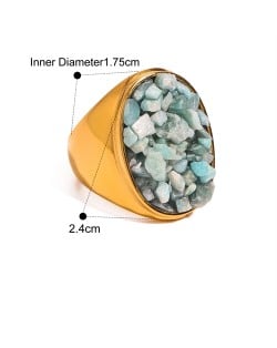 Exaggerated Style Nutrual Crystal Gravel Fashion Wholesale Jewelry Women Stainless Steel Ring - Green