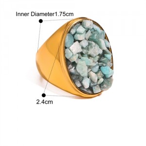 Exaggerated Style Nutrual Crystal Gravel Fashion Wholesale Jewelry Women Stainless Steel Ring - Green