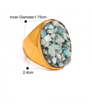 Exaggerated Style Nutrual Crystal Gravel Fashion Wholesale Jewelry Women Stainless Steel Ring - Green
