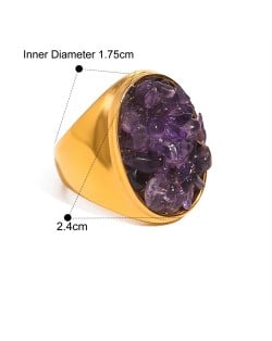 Exaggerated Style Nutrual Crystal Gravel Fashion Wholesale Jewelry Women Stainless Steel Ring - Purple