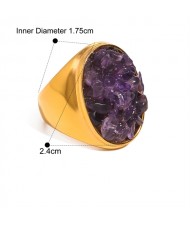 Exaggerated Style Nutrual Crystal Gravel Fashion Wholesale Jewelry Women Stainless Steel Ring - Purple