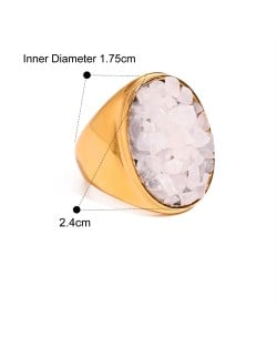 Exaggerated Style Nutrual Crystal Gravel Fashion Wholesale Jewelry Women Stainless Steel Ring - White