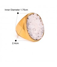 Exaggerated Style Nutrual Crystal Gravel Fashion Wholesale Jewelry Women Stainless Steel Ring - White