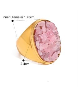 Exaggerated Style Nutrual Crystal Gravel Fashion Wholesale Jewelry Women Stainless Steel Ring - Pink