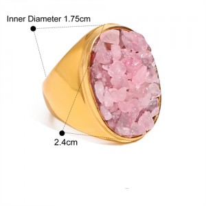 Exaggerated Style Nutrual Crystal Gravel Fashion Wholesale Jewelry Women Stainless Steel Ring - Pink
