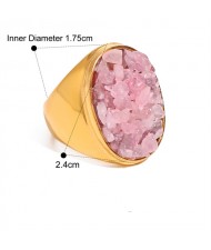 Exaggerated Style Nutrual Crystal Gravel Fashion Wholesale Jewelry Women Stainless Steel Ring - Pink