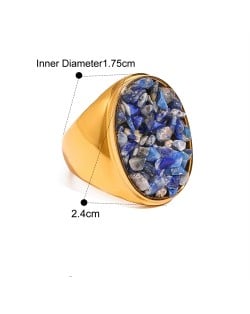 Exaggerated Style Nutrual Crystal Gravel Fashion Wholesale Jewelry Women Stainless Steel Ring - Blue