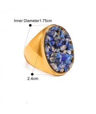 Exaggerated Style Nutrual Crystal Gravel Fashion Wholesale Jewelry Women Stainless Steel Ring - Blue