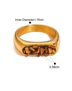 Flat Shape Nutrual Crystal Gravel Fashion Wholesale Jewelry Women Stainless Steel Ring - Brown
