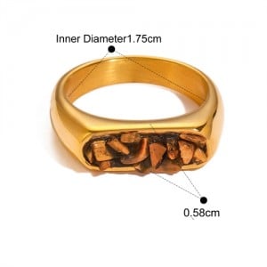 Flat Shape Nutrual Crystal Gravel Fashion Wholesale Jewelry Women Stainless Steel Ring - Brown