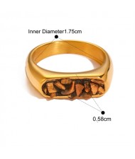Flat Shape Nutrual Crystal Gravel Fashion Wholesale Jewelry Women Stainless Steel Ring - Brown