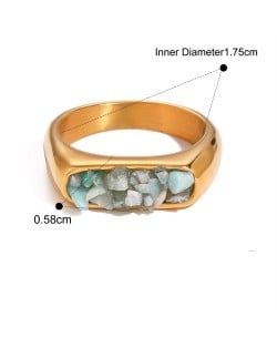 Flat Shape Nutrual Crystal Gravel Fashion Wholesale Jewelry Women Stainless Steel Ring - Green