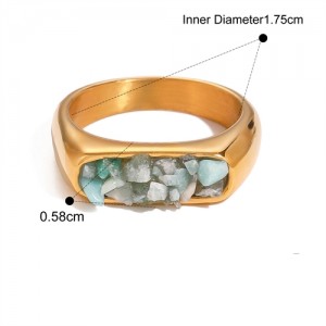 Flat Shape Nutrual Crystal Gravel Fashion Wholesale Jewelry Women Stainless Steel Ring - Green