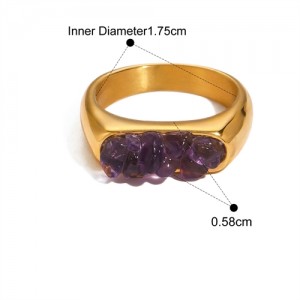 Flat Shape Nutrual Crystal Gravel Fashion Wholesale Jewelry Women Stainless Steel Ring - Purple