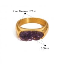 Flat Shape Nutrual Crystal Gravel Fashion Wholesale Jewelry Women Stainless Steel Ring - Purple