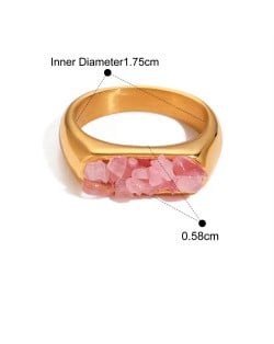 Flat Shape Nutrual Crystal Gravel Fashion Wholesale Jewelry Women Stainless Steel Ring - Pink