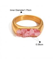 Flat Shape Nutrual Crystal Gravel Fashion Wholesale Jewelry Women Stainless Steel Ring - Pink