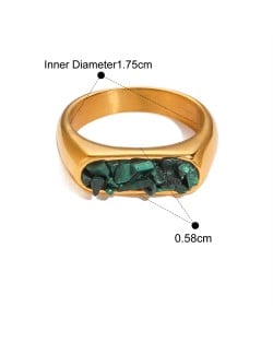 Flat Shape Nutrual Crystal Gravel Fashion Wholesale Jewelry Women Stainless Steel Ring - Green