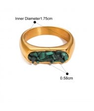 Flat Shape Nutrual Crystal Gravel Fashion Wholesale Jewelry Women Stainless Steel Ring - Green