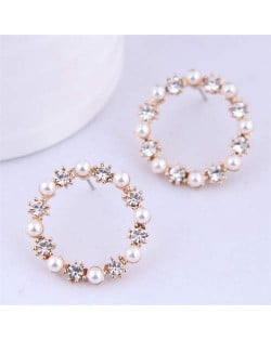 Korean Fashion Rhinestone and Pearl Design Alloy Wholesale Lady Hoop Earrings
