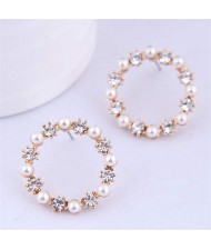 Korean Fashion Rhinestone and Pearl Design Alloy Wholesale Lady Hoop Earrings