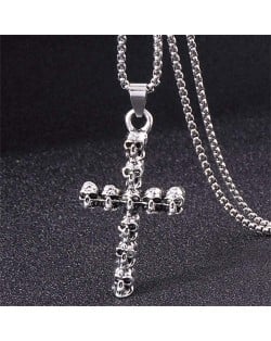 Punk Fashion Vintage Skulls Cross Pendant Alloy Wholesale Chain Necklace