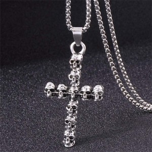 Punk Fashion Vintage Skulls Cross Pendant Alloy Wholesale Chain Necklace