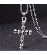 Punk Fashion Vintage Skulls Cross Pendant Alloy Wholesale Chain Necklace