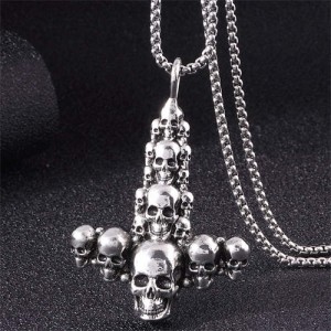 Unique Skulls Cross Pendant Alloy Wholesale Men Fashion Necklace
