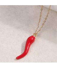 Red Chili Pepper Pendant Alloy Wholesale Women Fashion Costume Necklace - Golden