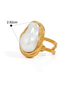 Irregular Pearl Ring Face Design Fashion Wholesale Jewelry Women Stainless Steel Ring