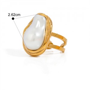 Irregular Pearl Ring Face Design Fashion Wholesale Jewelry Women Stainless Steel Ring