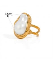 Irregular Pearl Ring Face Design Fashion Wholesale Jewelry Women Stainless Steel Ring