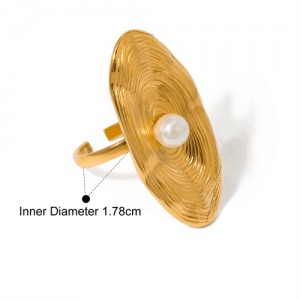 Pearl Decor Exaggerated Disc Design Fashion Wholesale Jewelry Women Stainless Steel Ring