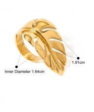 18K Gold Plated Leaf Design Bold Fashion Wholesale Jewelry Women Stainless Steel Ring