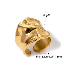 18K Gold Plated Width Design Bold Fashion Wholesale Jewelry Women Stainless Steel Ring