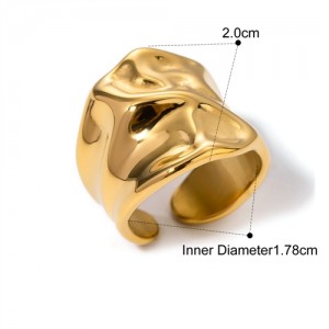18K Gold Plated Width Design Bold Fashion Wholesale Jewelry Women Stainless Steel Ring