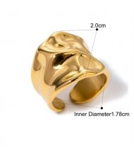 18K Gold Plated Width Design Bold Fashion Wholesale Jewelry Women Stainless Steel Ring