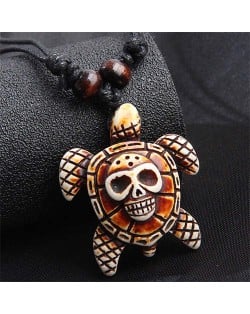 Vintage Acrylic Skull Turtle Pendant Rope Necklace