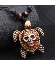 Vintage Acrylic Skull Turtle Pendant Rope Necklace
